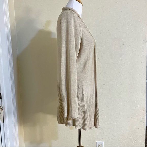 NIC+ZOE Women's Linen crochet hem Longline Cardigan in Oakmeal women’s size L - Picture 5 of 10